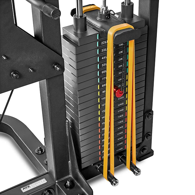 Multistasjon TripleX Gym med vektblokk EN 20957 høyde detalj