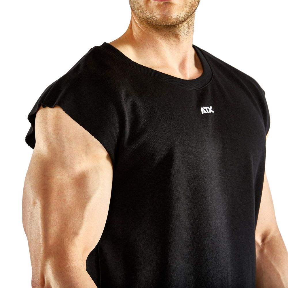 Muscle shirt svart 85 % bomull str. S-XL montert på modell