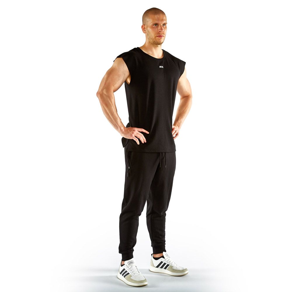 Muscle shirt svart 85 % bomull str. S-XL foldet