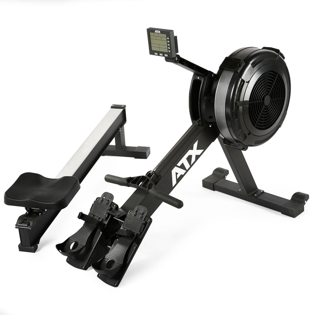 Nærbilde av håndtak på Air Rower romaskin med luftmotstand