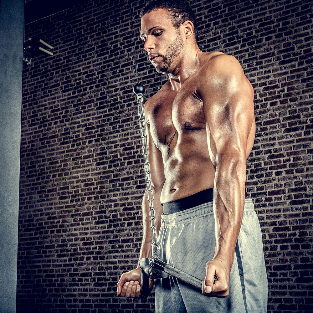 Nærbilde av dreieledd på Triceps/curl-håndtak lett bøyd 50 cm forkrommet stål