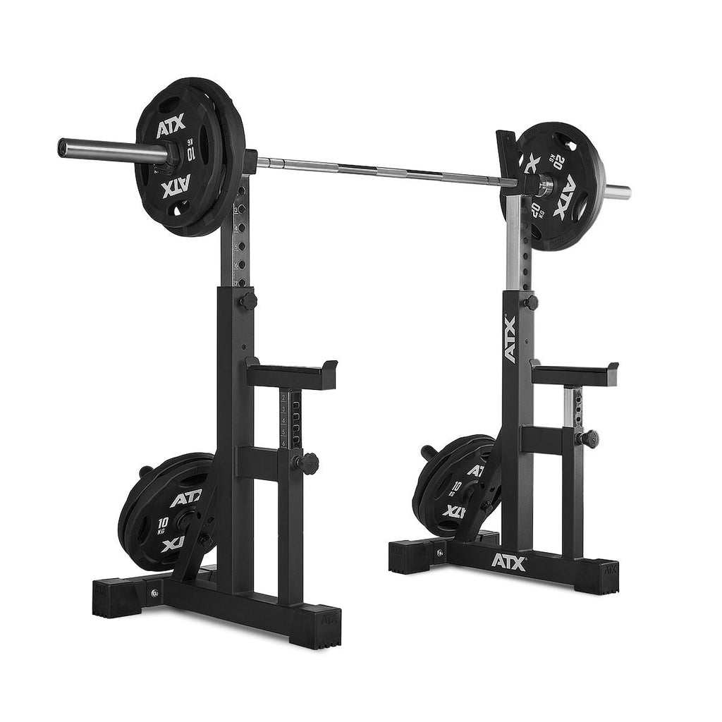 Nærbilde av justeringer på frittstående squat-stativer 750 Series 400 kg 75x75 mm