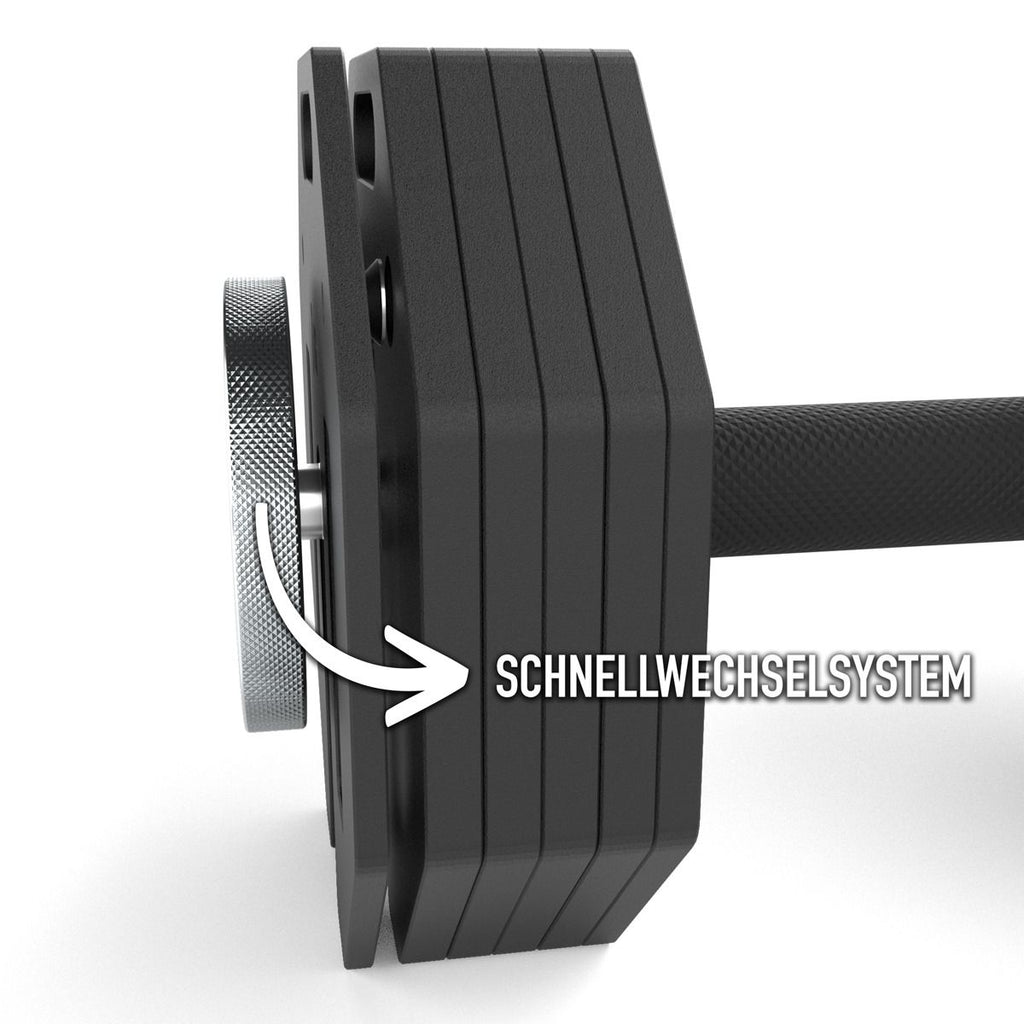Octa-Dumbbell-sett XL 2 x 36 kg med EZ Bar og stativ sammenpakket