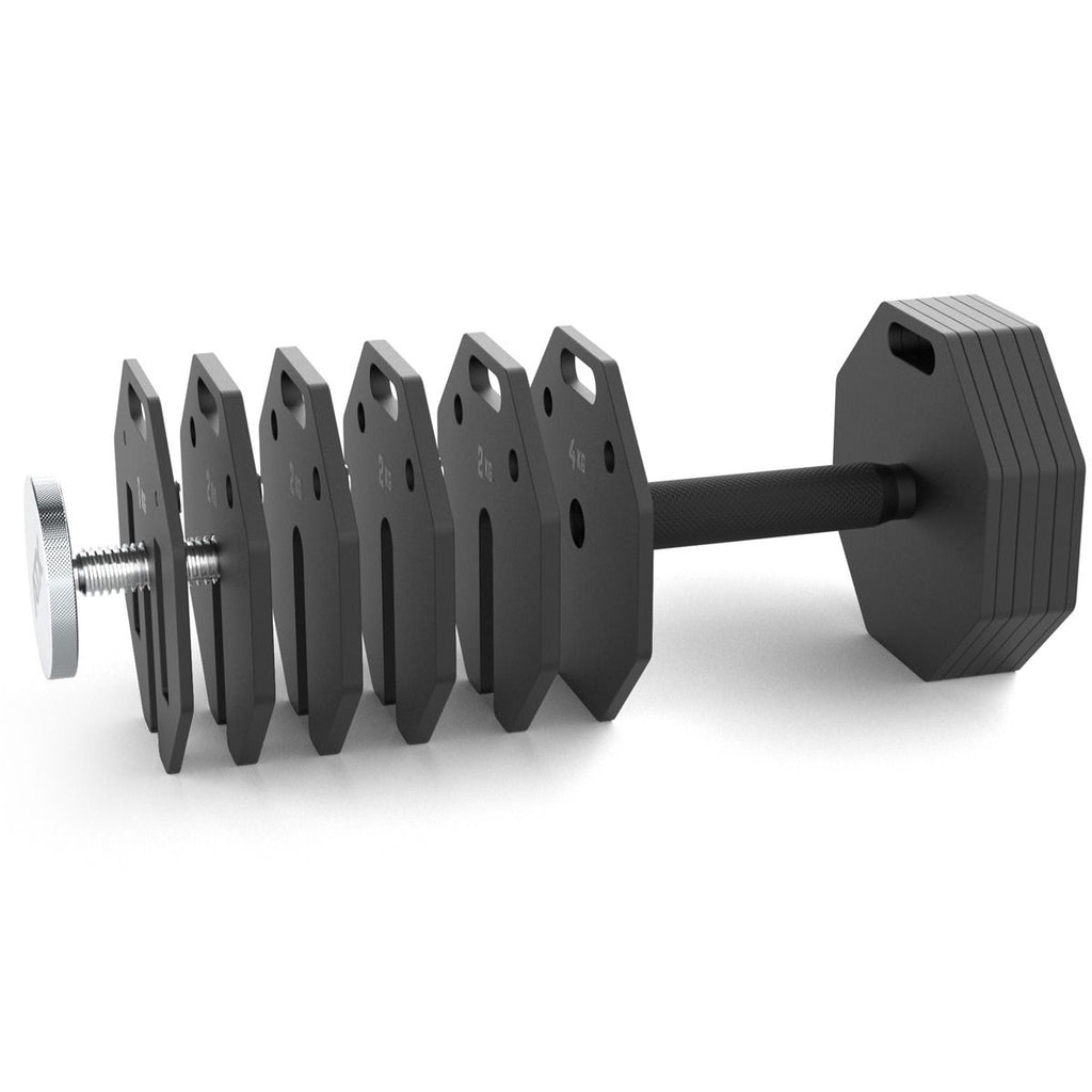 Octa Dumbbells justerbare håndvekter 2 x 24 kg nærbilde av stålmateriale
