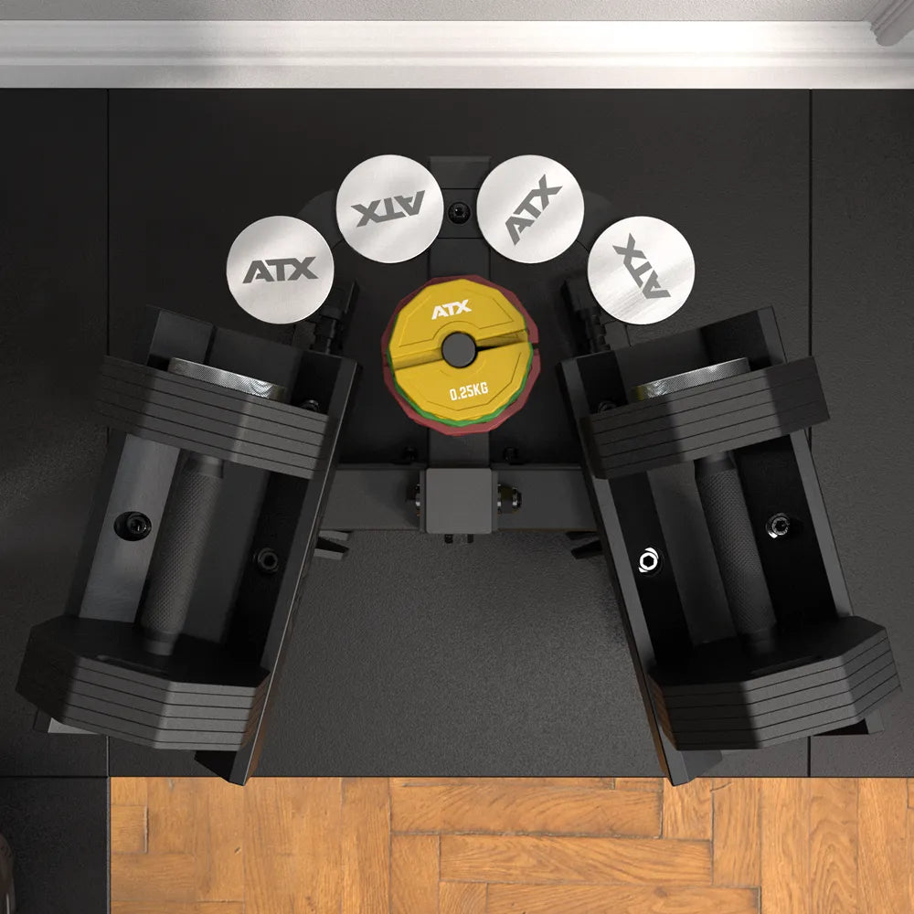 Octa Dumbbells justerbare håndvekter 2 x 24 kg pakket i treningsrom