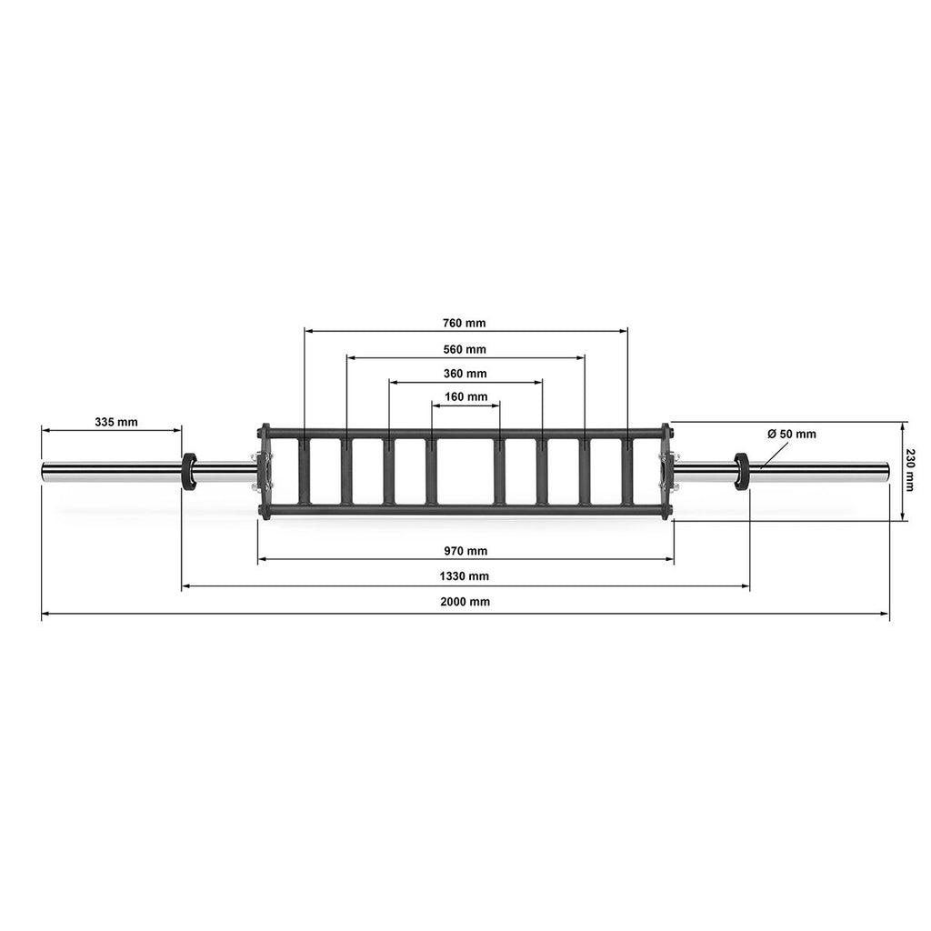 Parallel multi grip bar 50 mm, 200 cm, 16 kg med vektplate