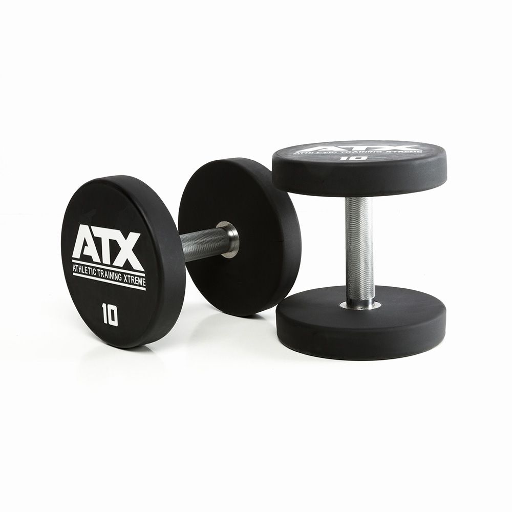 Polyuretan dumbbell kompaktsett 5–50 kg 32 mm grep montert på stativ
