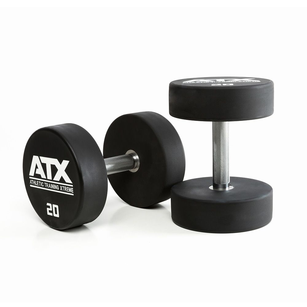 Polyuretan dumbbell kompaktsett 5–50 kg 32 mm grep nærbilde av manual
