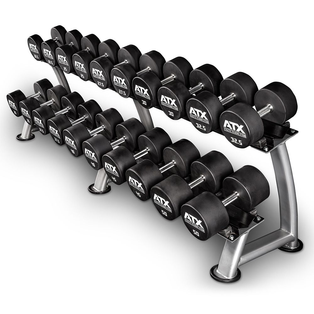 Polyuretan Dumbbell-sett 5–20 kg kompakt 32 mm grep forfra