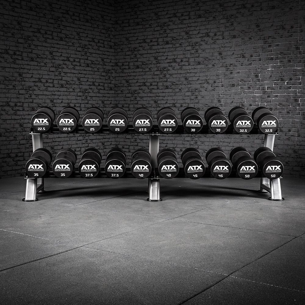Polyuretan Dumbbell-sett 5–20 kg kompakt 32 mm grep helhetsbilde