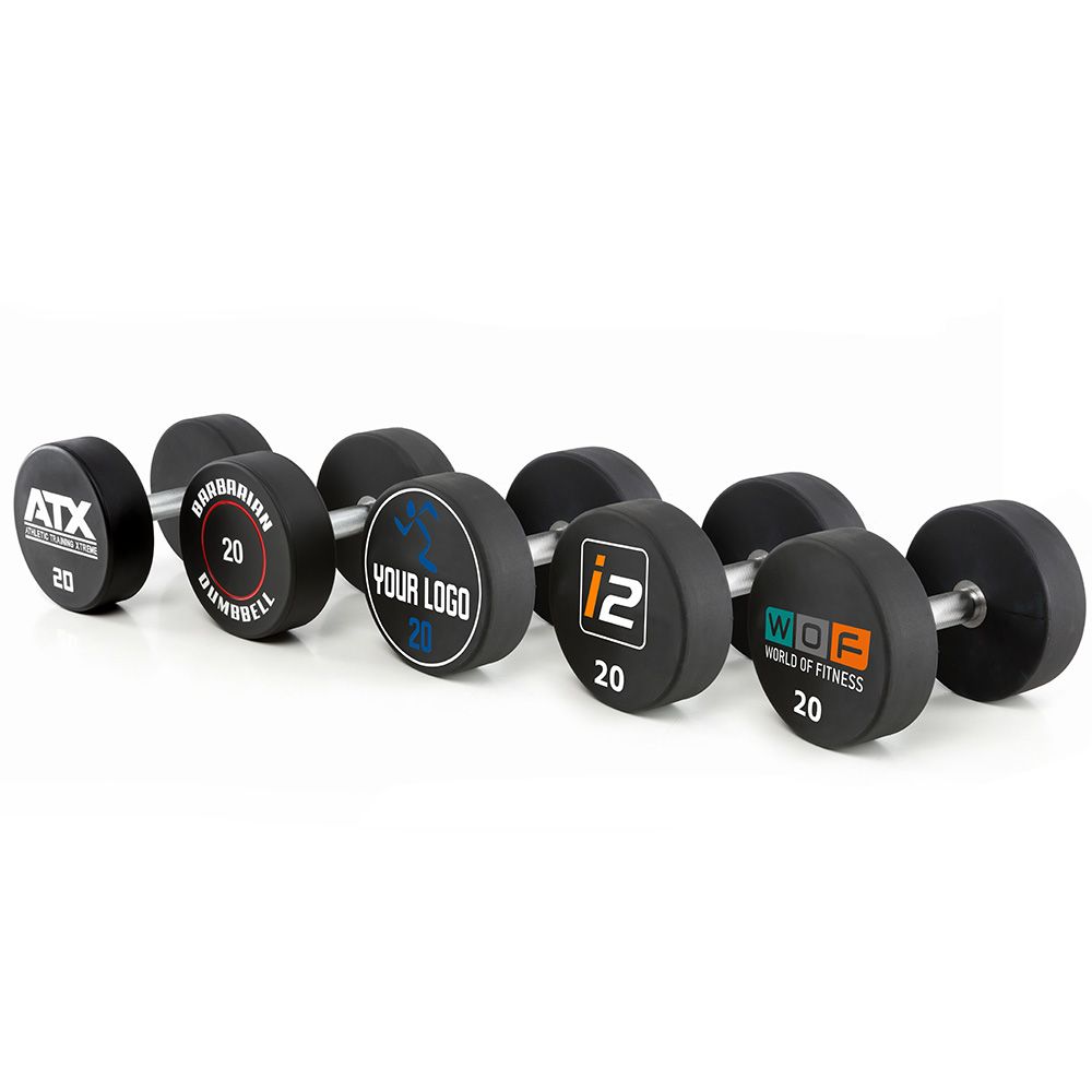 Polyuretan dumbbell-sett 5–30 kg med eget logo montert