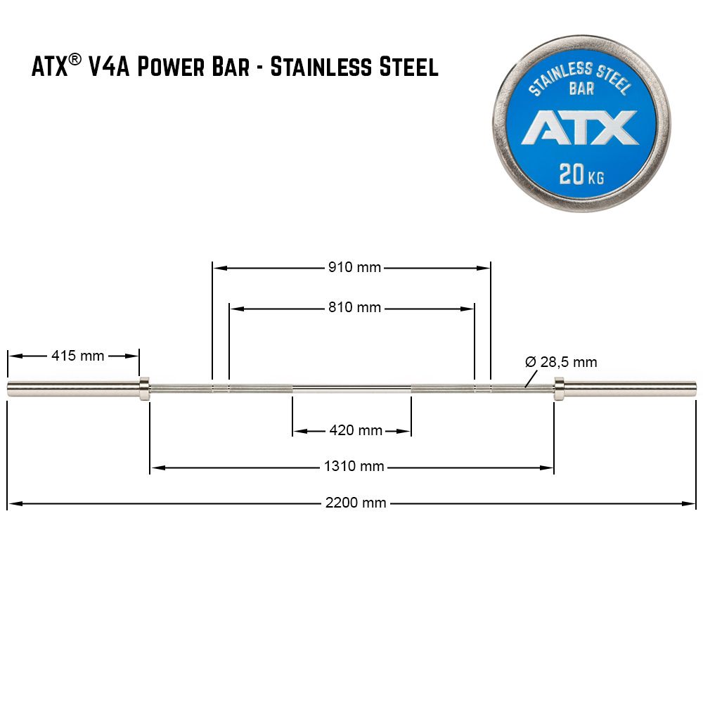 Power Bar vektstang rustfritt stål AISI 316 20 kg helhetsbilde