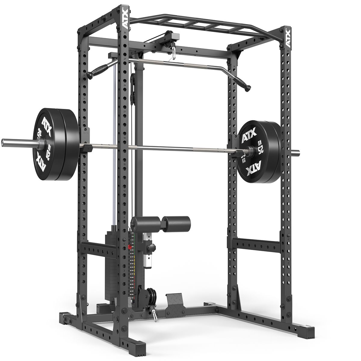 Power Rack 510 komplettstasjon med lat pulldown 100 kg bakside