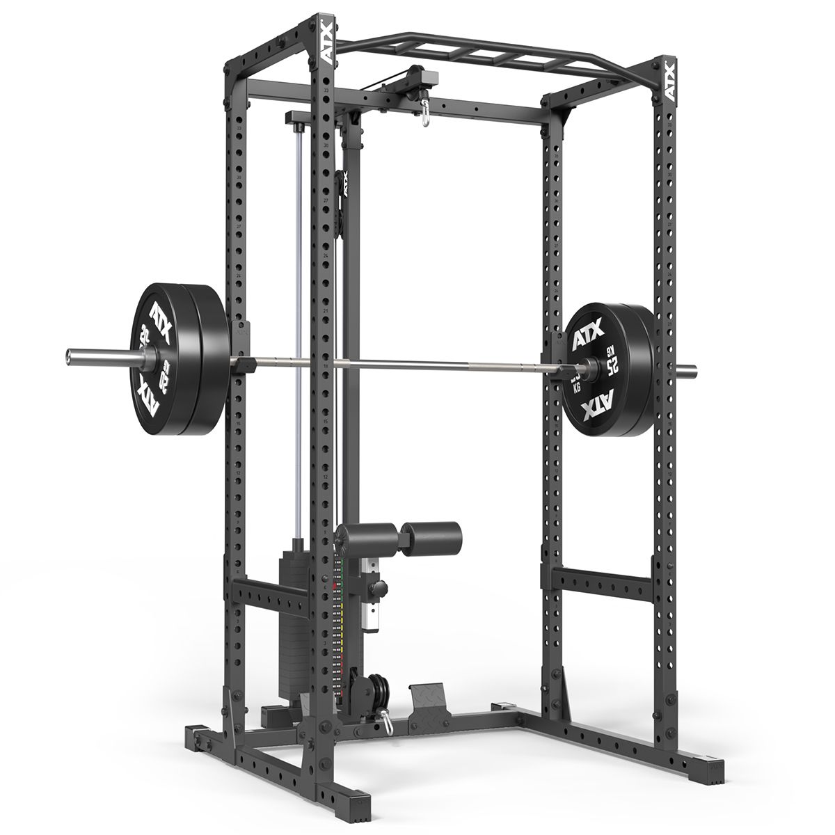 Power Rack 520 komplettstasjon med lat pulldown 100 kg bakside