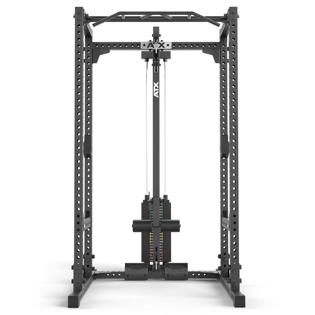 Power Rack 640/660 med lat pulldown 115 kg vektstabel bakside