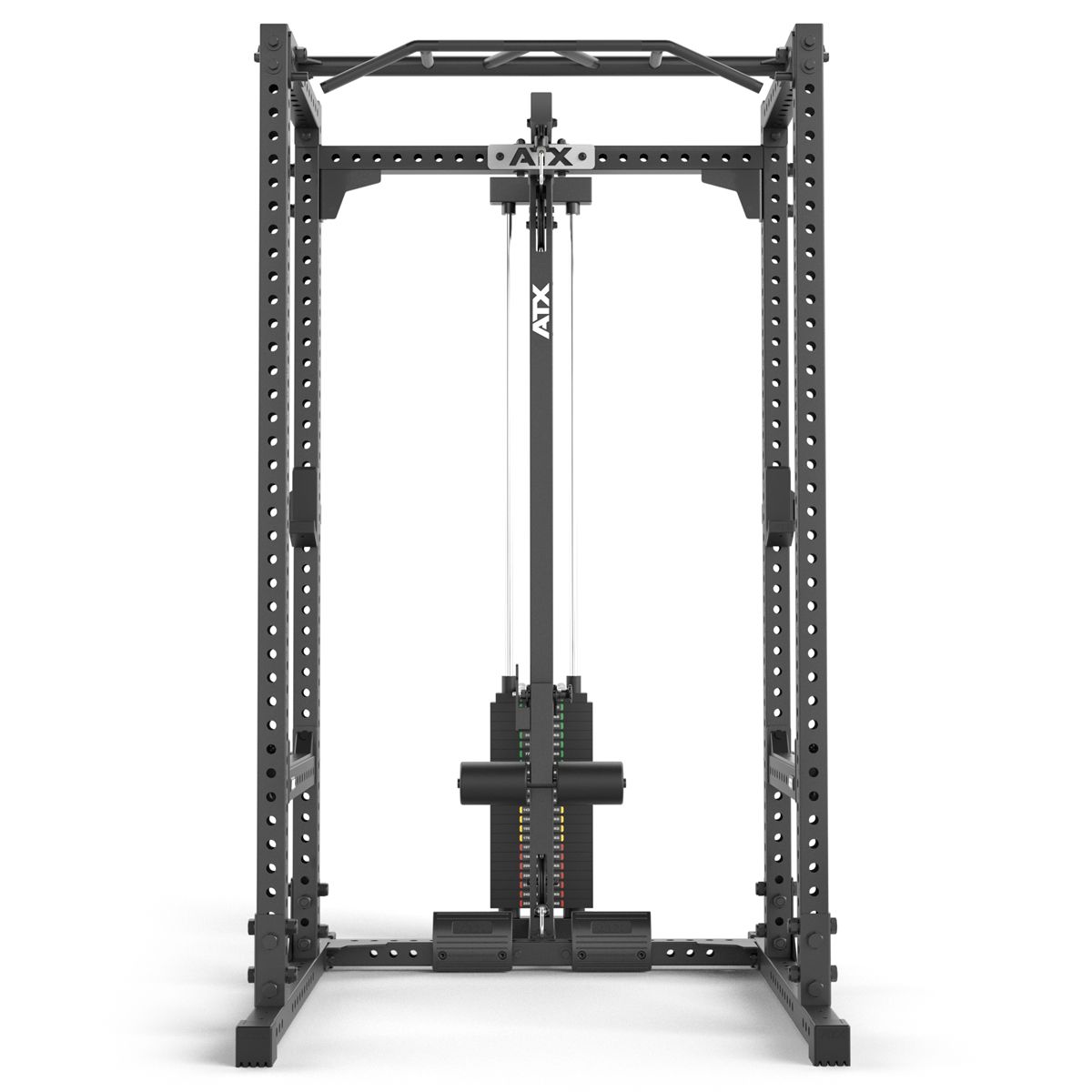Power Rack 640/660 med lat pulldown 115 kg vektstabel bakside