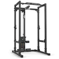 Power Rack 640/660 med lat pulldown 115 kg vektstabel forfra