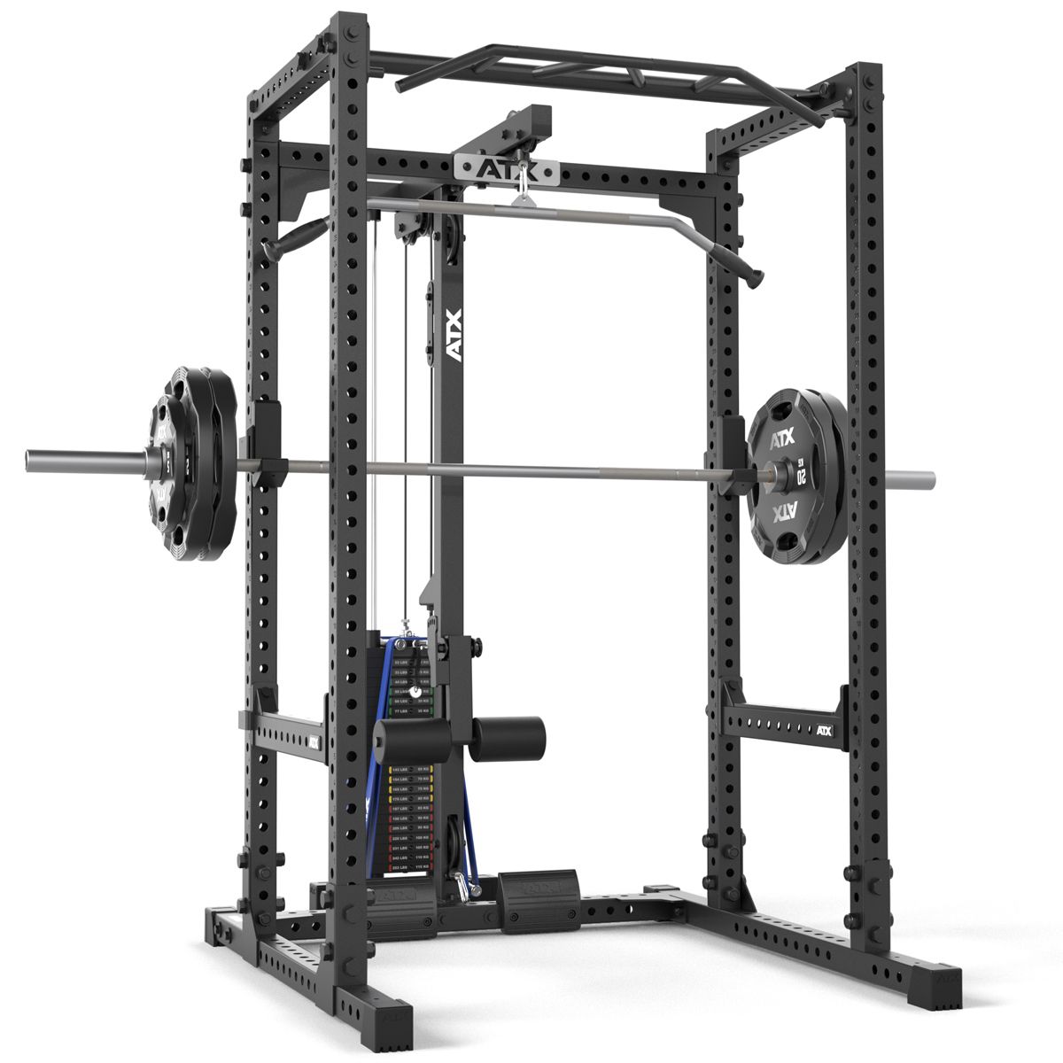 Power Rack 640 med Lat Pulldown stabelvekter 195 cm høyde front