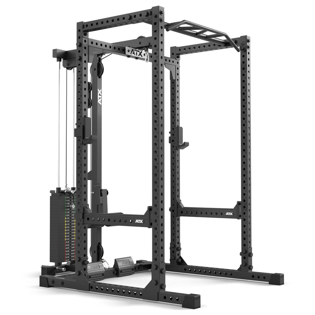 Power Rack 640 med Lat Pulldown stabelvekter montert i treningsrom