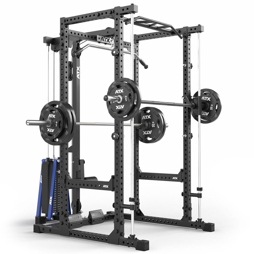 Power Rack 660 komplettsett med stabelvekter 215 cm høyde montert i treningsrom