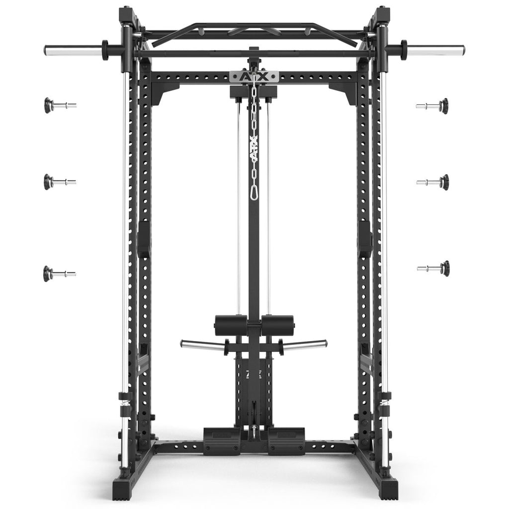 Power Rack 660 komplettsett med vektskiver 215 cm høyde nærbilde av pulverlakkert stål