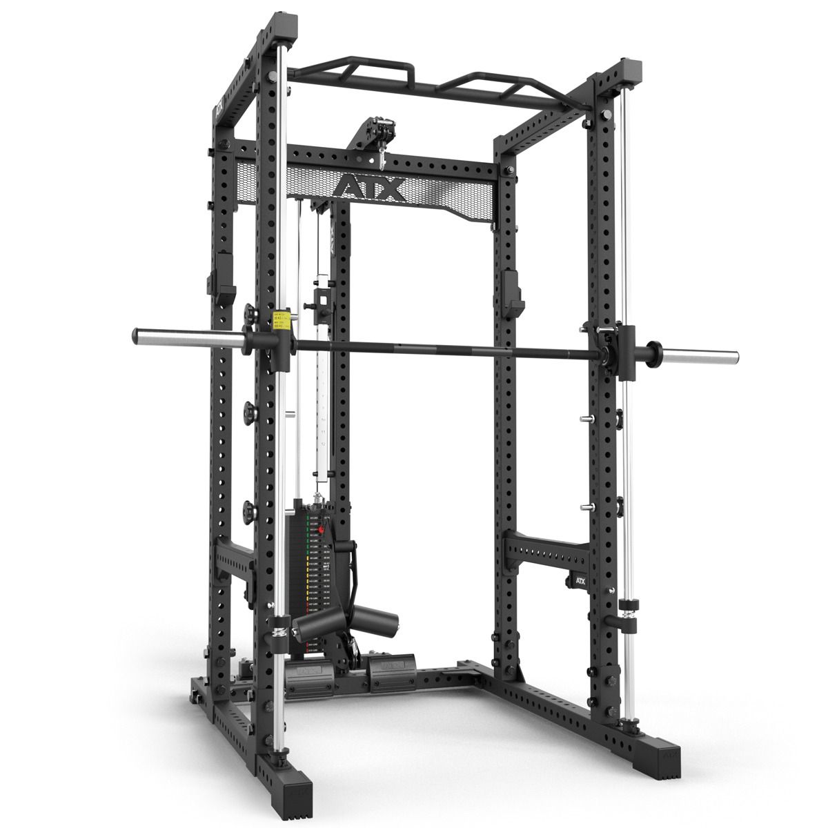 Power Rack 780 2.0 med lat pulldown vektstabel og Smith Machine forfra