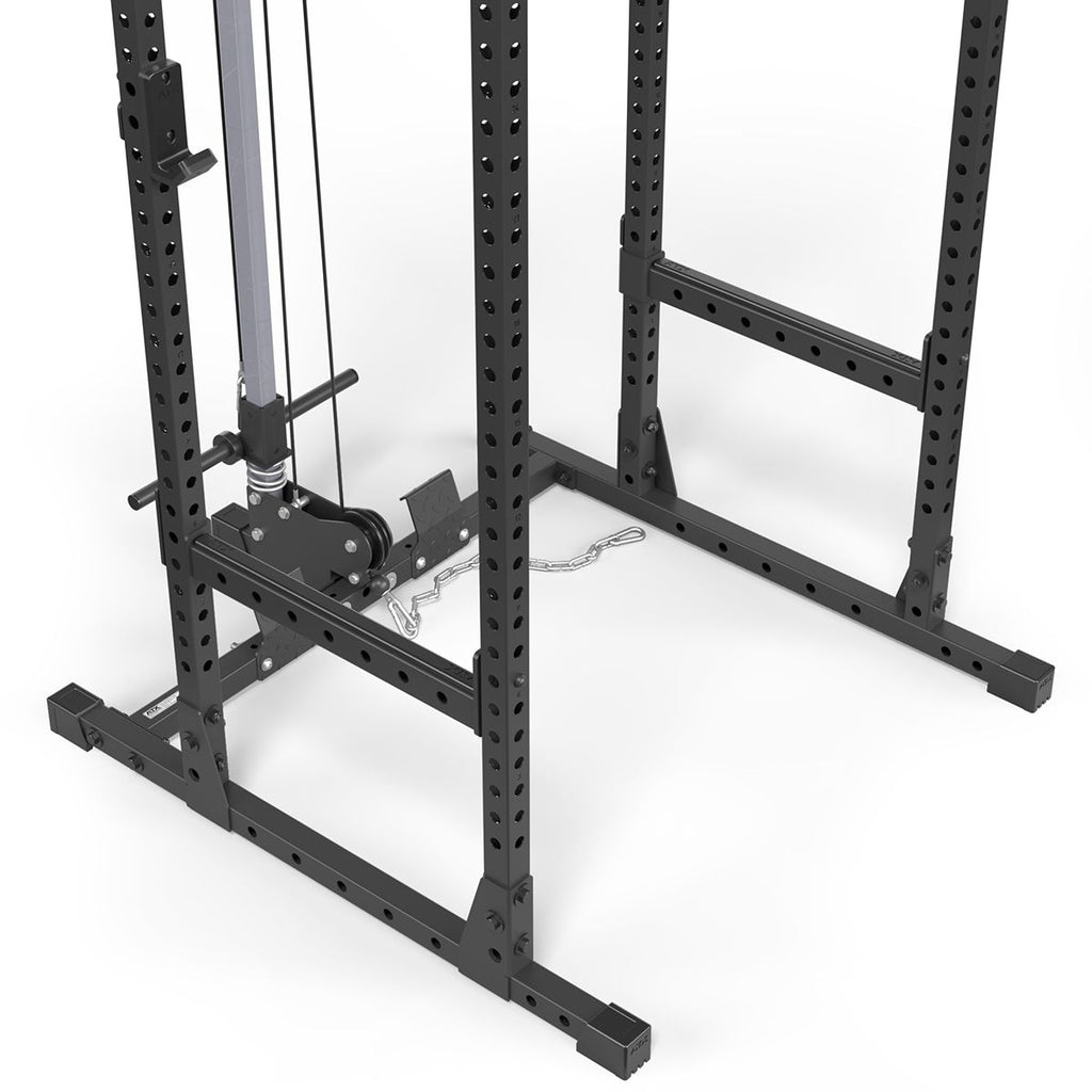 Power Rack PRX-520 med lat pulldown plate load 218 cm visning av borehull og skala