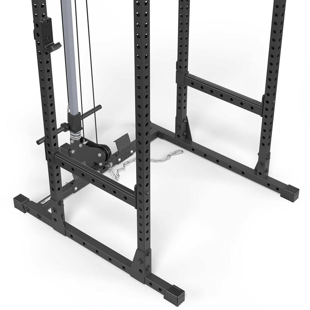 Power Rack PRX-520 med lat pulldown plate load 218 cm visning av borehull og skala