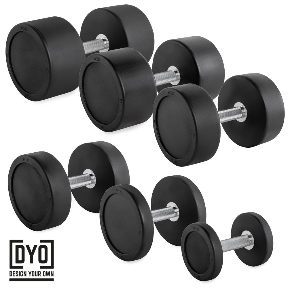 PRO-Style rubber dumbbell sett 5–40 kg gummibelagt stål grip close-up