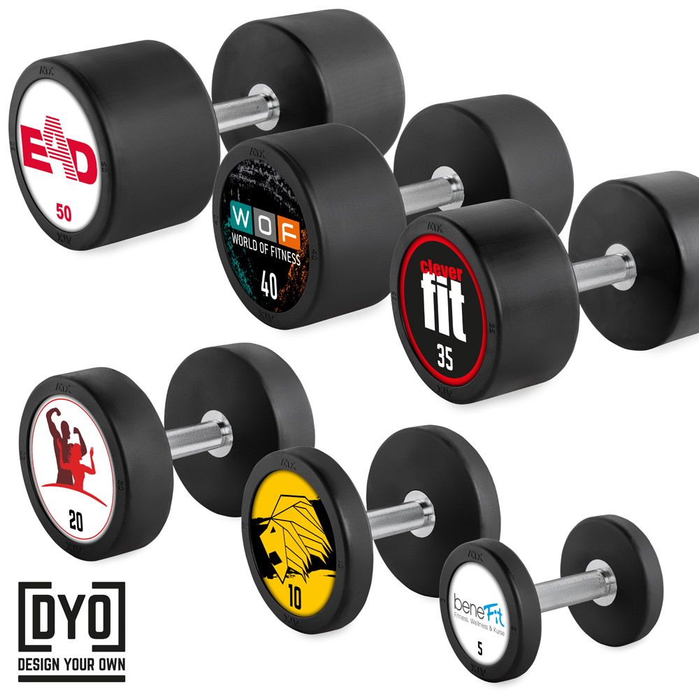 PRO-Style rubber dumbbell sett 5–50 kg gummibelagt stål forfra