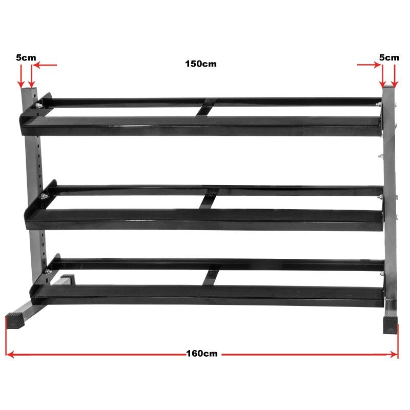 Rack for håndvekter 3 nivåer 150 cm maks 400 kg montert