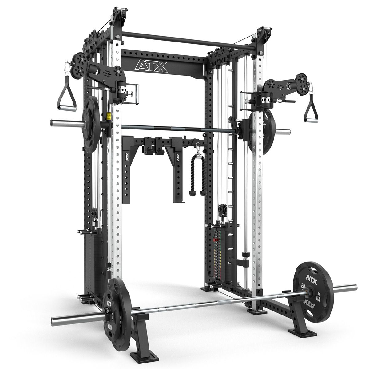 Rack med kabelstasjon og Smith Machine bakside