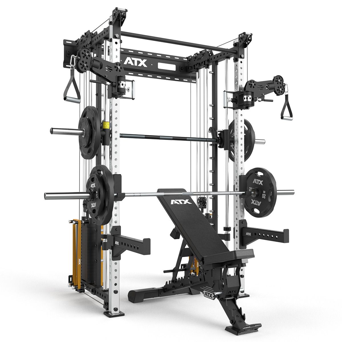Rack med kabelstasjon og Smith Machine bakside