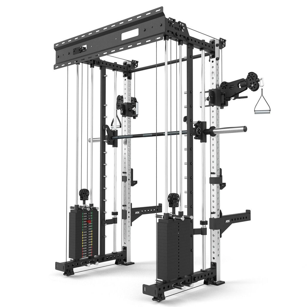 Rack med kabelstasjon og Smith Machine med vektstang
