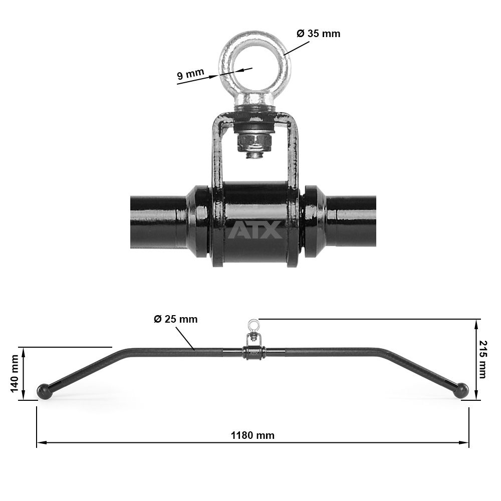 Rotation Lat Bar kabelgrep 118 cm stål 5 kg - ATX nærbilde av stålmateriale