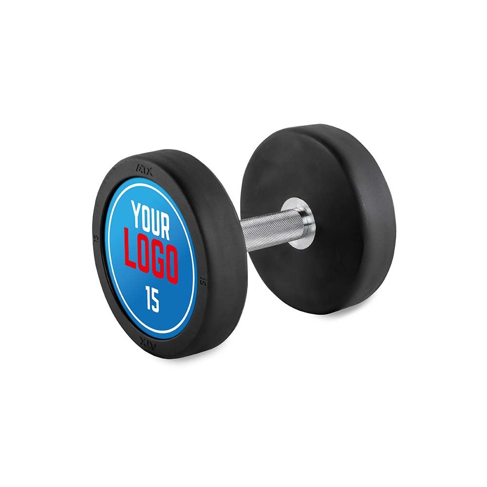 Rubber dumbbell med gummi 15,0 kg kromgrep 32 mm forfra