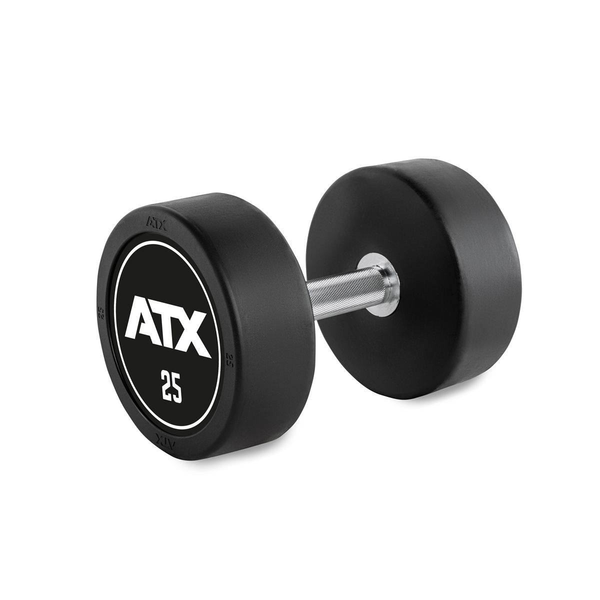 Rubber Dumbbell gummiert 25 kg med kromgrep 32 mm forfra