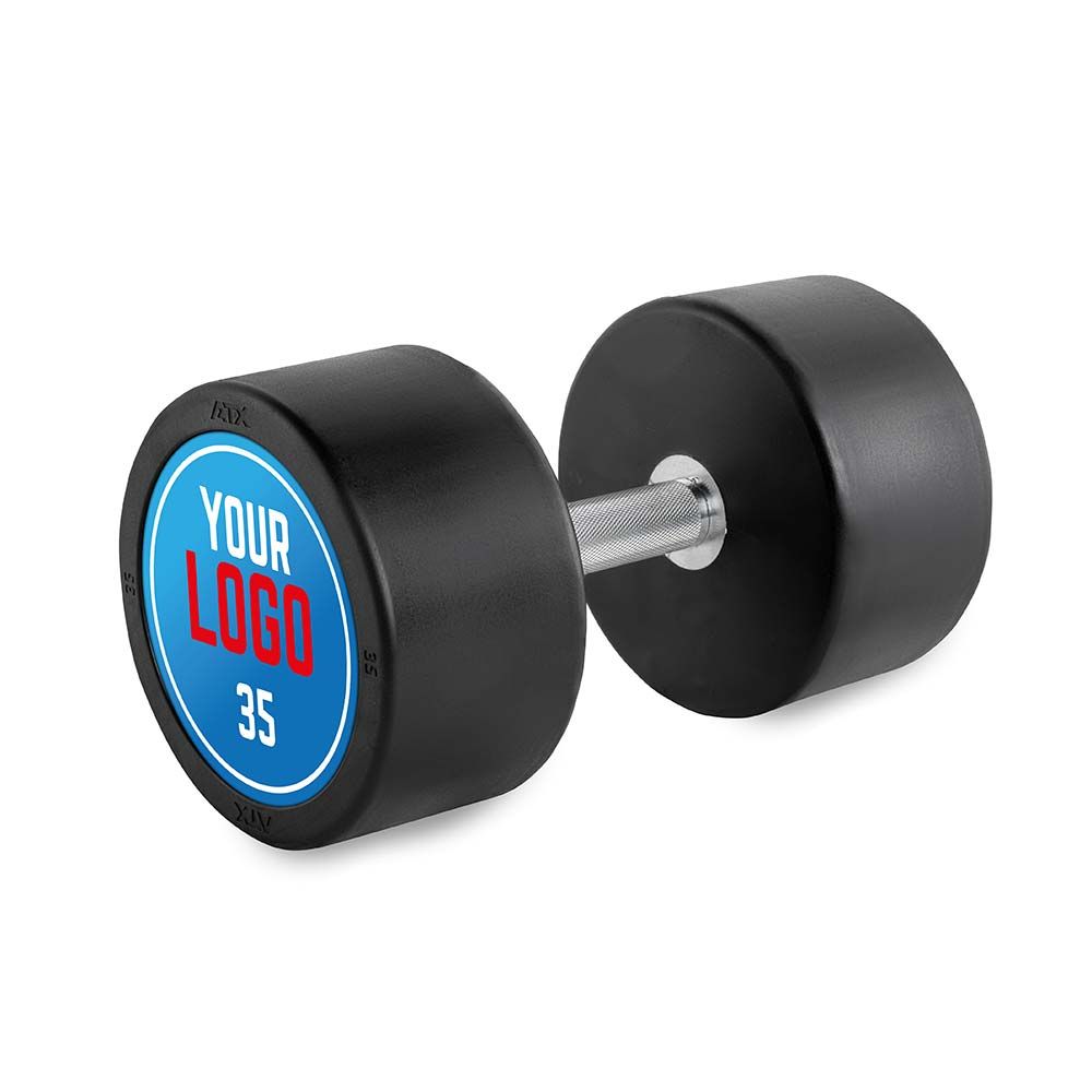Rubber dumbbell med gummi 35 kg kromgrep 32 mm forfra