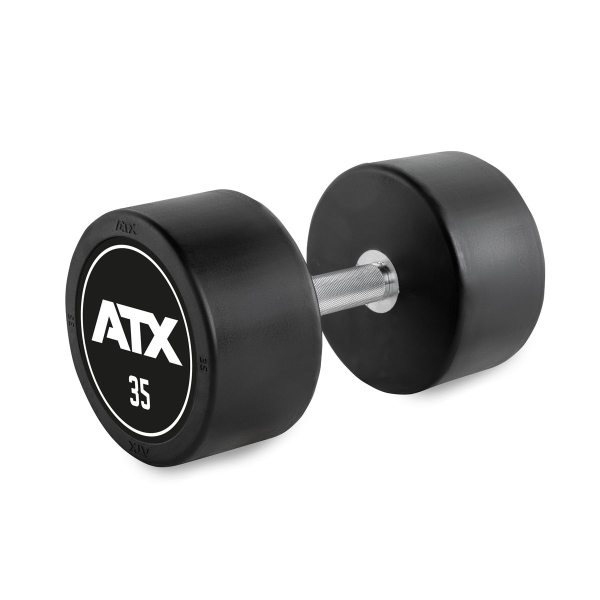 Rubber Dumbbell gummiert 35 kg med kromgrep 32 mm forfra