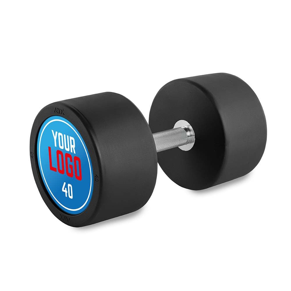 Rubber dumbbell med gummi 40 kg kromgrep 32 mm forfra