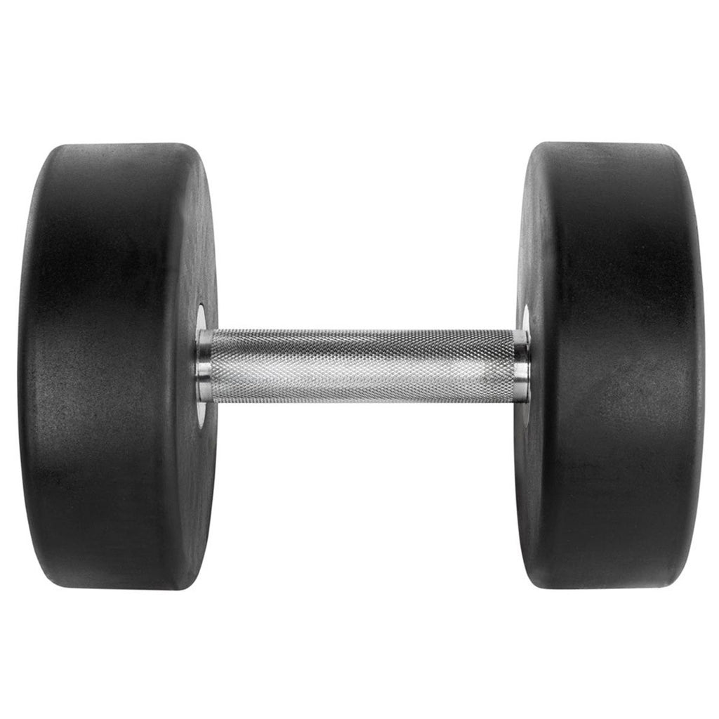 Rubber Dumbbell gummibelagt 47,5 kg med kromgrep 32 mm detalj av grep