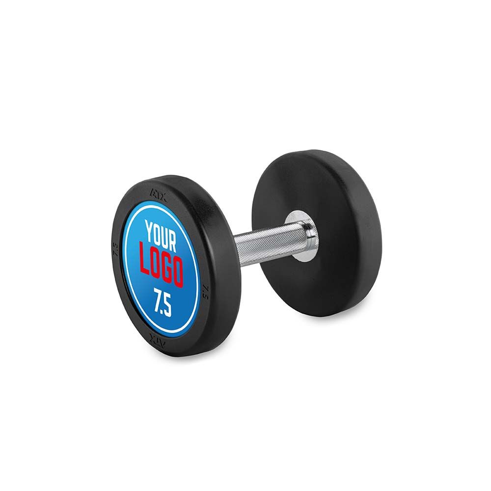 Rubber dumbbell med gummi 7,5 kg kromgrep 32 mm forfra