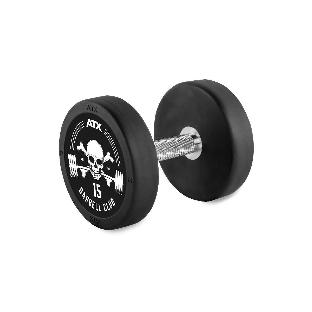 Rubber Dumbbell Barbell Club Logo 15 kg gummibelagt stål forfra