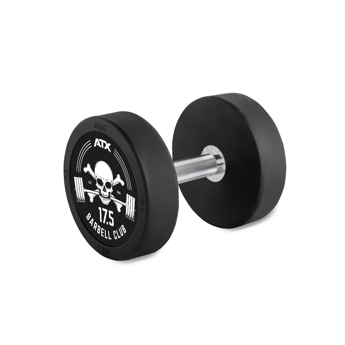Rubber Dumbbell Barbell Club Logo 17,5 kg gummibelagt stål forfra