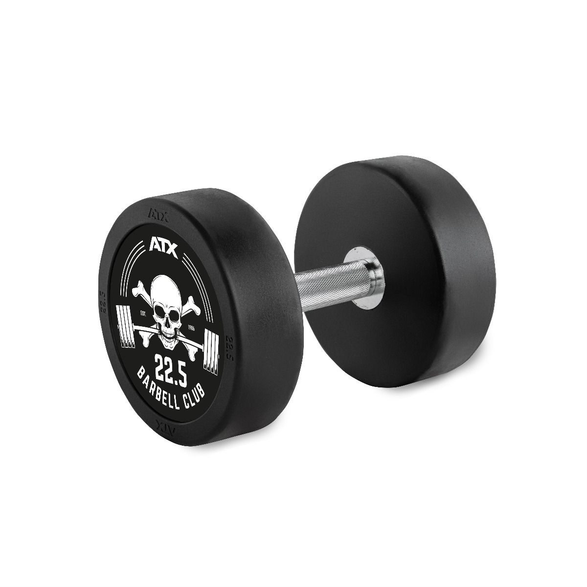 Rubber Dumbbell Barbell Club Logo 22,5 kg gummibelagt stål forfra