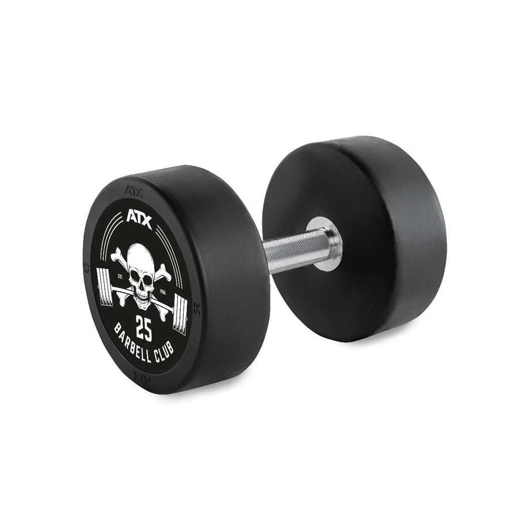 Rubber Dumbbell Barbell Club Logo 25 kg gummibelagt forfra