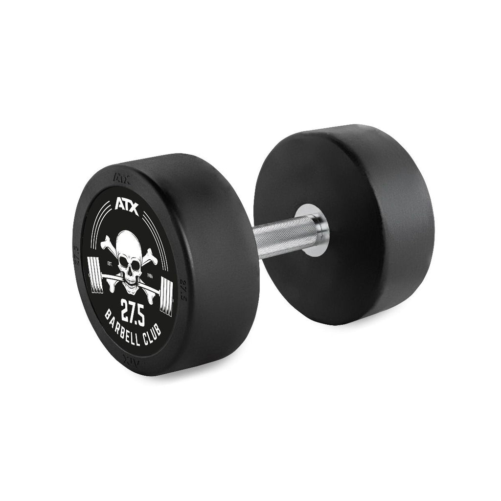 Rubber Dumbbell Barbell Club Logo 27,5 kg gummibelagt foran