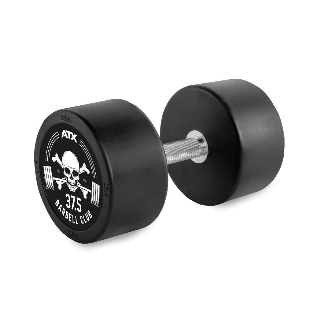 Rubber Dumbbell Barbell Club Logo 37,5 kg gummibelagt stål forfra