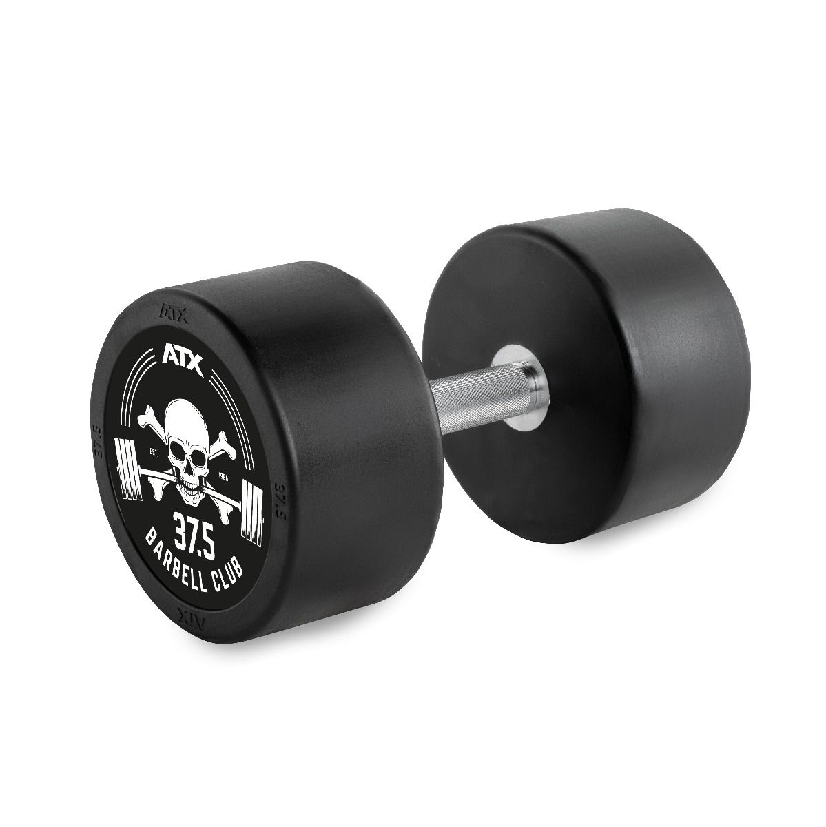 Rubber Dumbbell Barbell Club Logo 37,5 kg gummibelagt stål forfra
