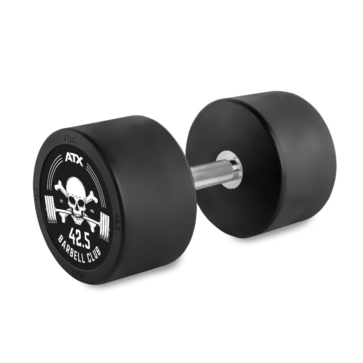 Rubber Dumbbell Barbell Club Logo 42,5 kg gummibelagt stål forfra